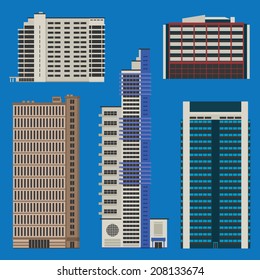 Various tall buildings including hotels and business centers