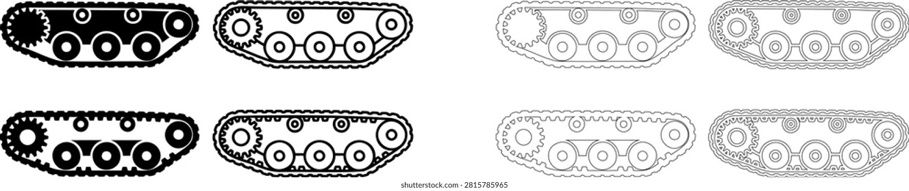 Various tank track designs and mechanical illustrations Editable