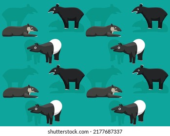 Various Tapir Breeds Cartoon Seamless Wallpaper Background