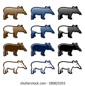 Various tapir cartoon icon set