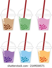 Various Taste of Boba Drink Sets Vector Illustration Isolated With White Background . Minuman Boba Aneka Rasa Vector
