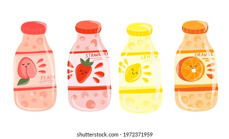 Various tasty Sodas. Hand drawn Vector set of soft Drinks. Milk tea with tapioca pearls. Boba tea. Asian Taiwanese drink. Hand drawn colored trendy