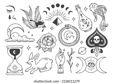 Various tattoo element doodle isolated on white