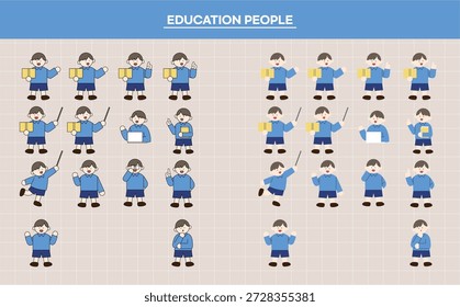 Vários elementos de pose de ensino de um professor masculino