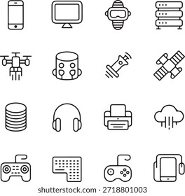 Diversos iconos de la tecnología y del juego en el fondo blanco