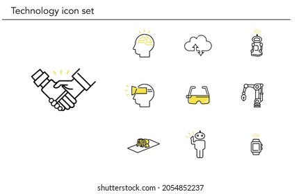 Various technology icon set,yellow and black color,vector illustration