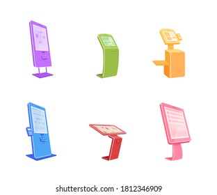 Various Terminals Flat Color Vector Object Set. Digital Automats With Touch Screens. Self Serving Kiosk Isolated Cartoon Illustration For Web Graphic Design And Animation Collection