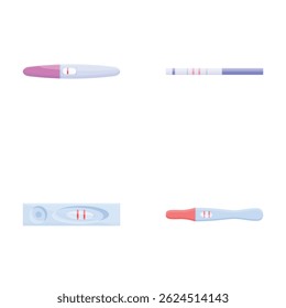 Various test icons set cartoon vector. Pregnancy positive and negative test. Health and medicine