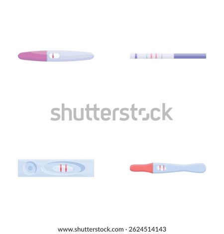 Various test icons set cartoon vector. Pregnancy positive and negative test. Health and medicine