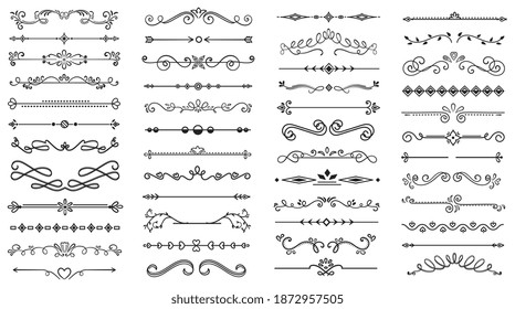 Various text delimiters for your projects. Big set of black and white vector illustrations.