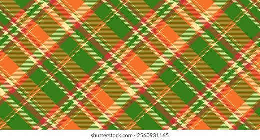 Various texture pattern seamless, custom tartan plaid check. Setting background textile fabric vector in green and orange colors palette.