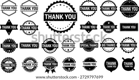 Various thank you badges and stickers