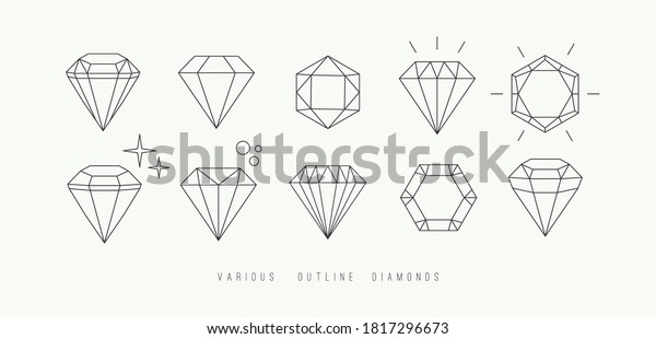 Various\
thin line Outline Diamonds. Precious stones. Minimalistic gemstone\
Icons. Elegant geometric design. Trendy Vector illustrations.\
Luxury jewelry concept. All elements are\
isolated