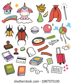 various things in cute cartoon doodle style