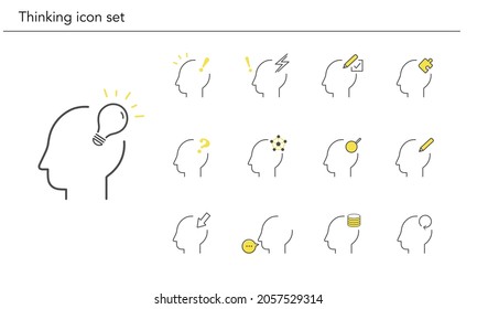 Verschiedenes Denksymbol-Set, gelbe und schwarze Farbe, Vektorgrafik