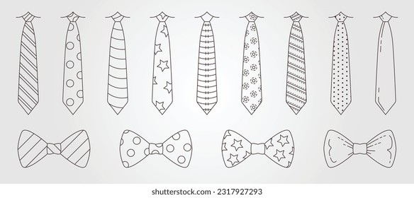 varios diseños de ilustración de símbolo vectorial de línea de corbata, diseño de corbata y corbata de arco