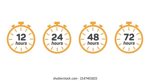 Various time stickers. 12, 24, 36 and 72 hours order execution or delivery service icons. Vector