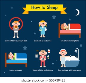 Various Tips for good sleep vector illustration flat design