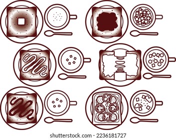 Various toast and soup illustration set