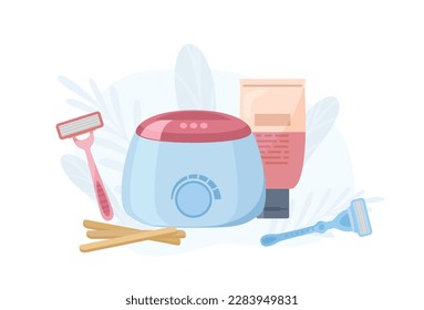Various tools for hair removal flat style, vector illustration isolated on white background. Shaves, cream and wax, beauty and cosmetic products, design elements