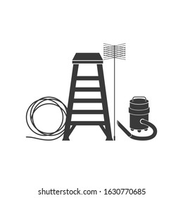 Various tools used by chimney sweepers in vector