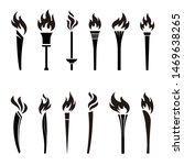 Various torches icon illustration in black and white