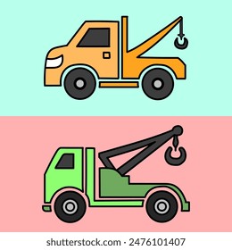 Various Tow Truck Vector Icons Simple Hand-Drawn Flat Design