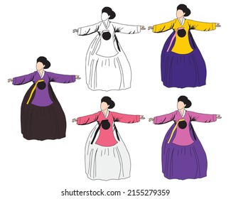 Various Traditional Korean Dance Illustration Design. Popular Traditional Dance From South Korea