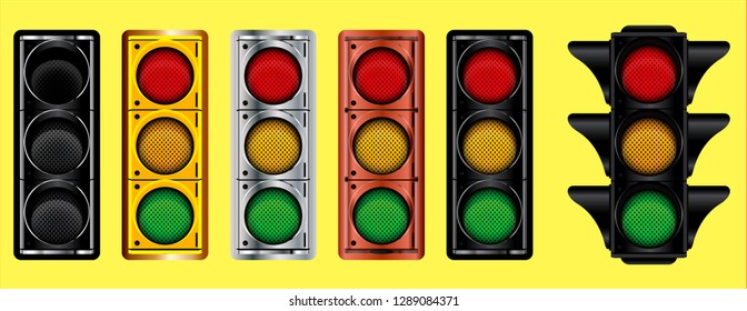 various of traffic light design (gold, bronze, silver, dark metal). easy to modify