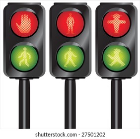 Various traffic lights from different nations