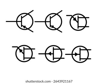 Vários símbolos de circuito eletrônico de transistor para esquemática