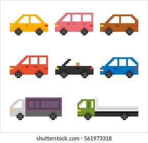 Various transportation means car pixel art vector illustration flat design