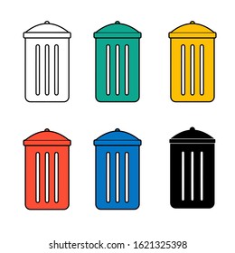 Various trash can icon set with line design suitable for simple graphic design Many colorful trash can be assembled vector image with simple design.