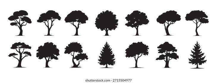 various tree silhouettes for forest and nature themed designs 