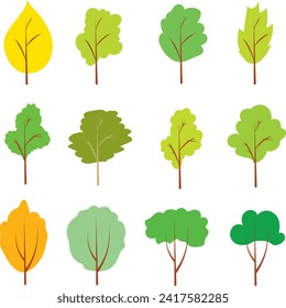 Various tree vectors. Forest and nature concept. Collection of different tree symbols. Education and training poster design. Vector drawn for plant and tree presentation.