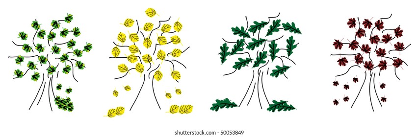 Various trees with various color of foliage.