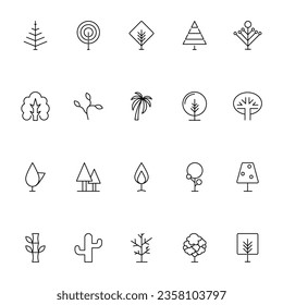 Various Trees Vector Line Icon Set. Vector Illustration for web sites, apps, design, banners and other purposes