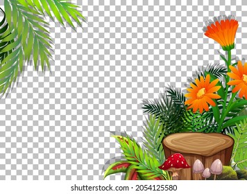 Various tropical leaves on transparent background illustration