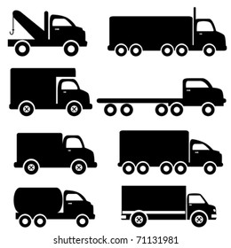Various truck silhouettes in black