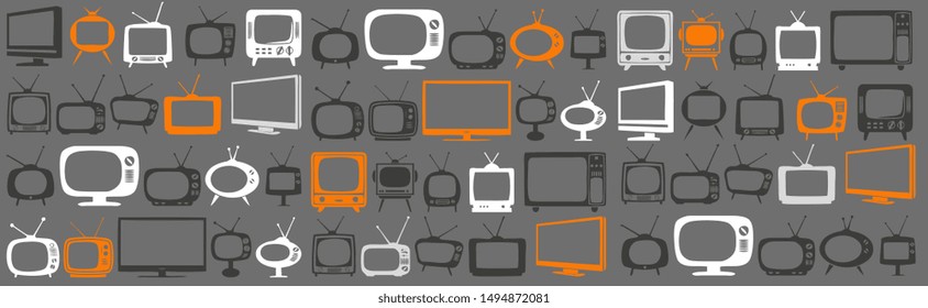 
Various tv screen repetition, orange and grey tones