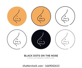 Various type of akne, black dots and black mask on the skin set with the same frame types vector Illustrations