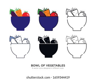 Various type of bowl of vegetables set with the same frame types vector Illustrations
