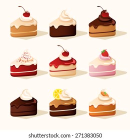 Various Type Cake Vector Illustration Stock Vector (Royalty Free ...