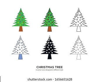 Various type of christmas tree set with the same frame types vector Illustrations