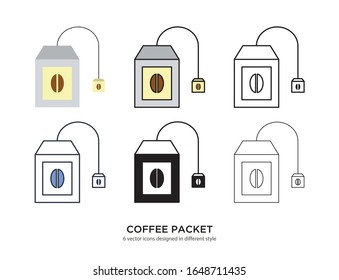 Various type of coffee packet set with the same frame types vector Illustrations
