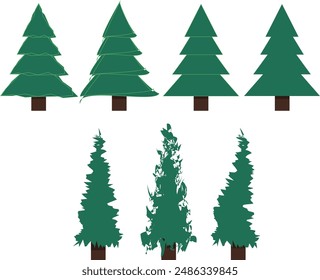 Various Type Collection of Christmas trees. Vector illustration. EPS