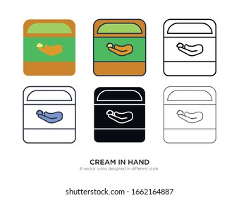 Various type of cream in hand set with the same frame types vector Illustrations