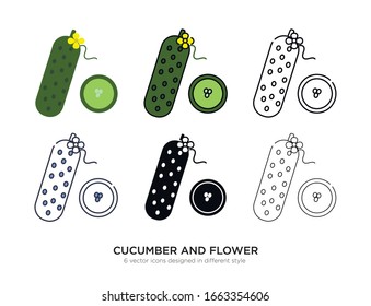 Various type of cucumber and flower set with the same frame types vector Illustrations