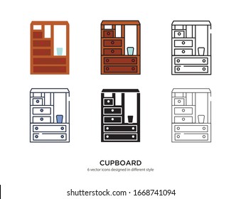 Various type of cupboard set with the same frame types vector Illustrations