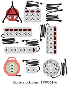 Various type of electrical socket and cord extender vector set